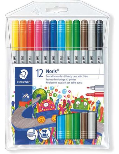 Staedtler Noris 320, lot de 12 marqueurs double pointe, résistants à la pression, couleurs assorties