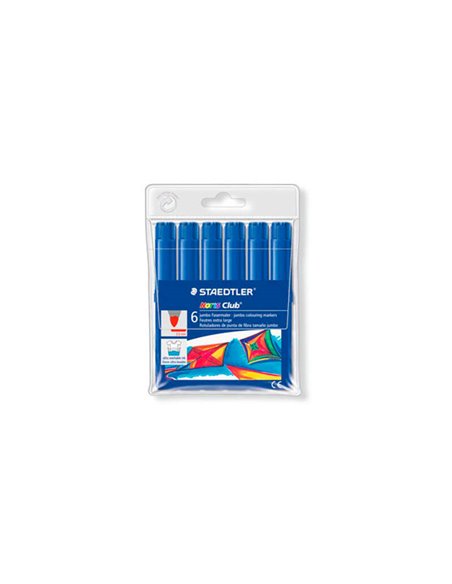 Lot de 6 grands marqueurs aquarelle Staedtler Noris 340 - Trait d'environ 3 mm - Facilement lavables - Encre à base d'eau - Bleu