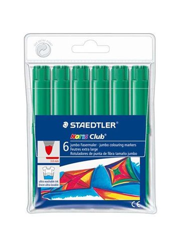 Lot de 6 grands marqueurs aquarelle Staedtler Noris 340 - Taille de trait : environ 3 mm - Facilement lavables - Encre à base d'