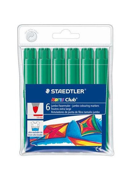 Lot de 6 grands marqueurs aquarelle Staedtler Noris 340 - Taille de trait : environ 3 mm - Facilement lavables - Encre à base d'