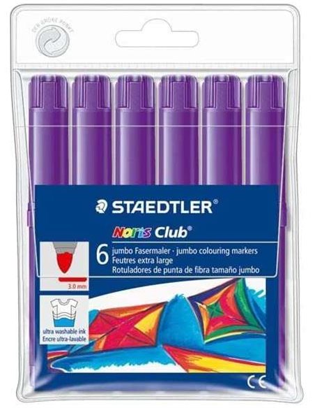 Lot de 6 grands marqueurs aquarelle Staedtler Noris 340 - Trait d'environ 3 mm - Facilement lavables - Encre à base d'eau - Viol