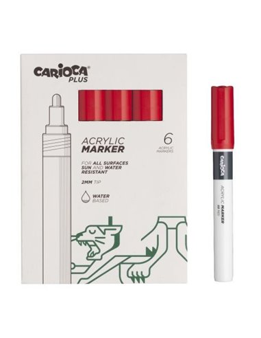 Lot de 6 marqueurs acryliques Carioca Plus - Pointe 2 mm - Couleur rouge