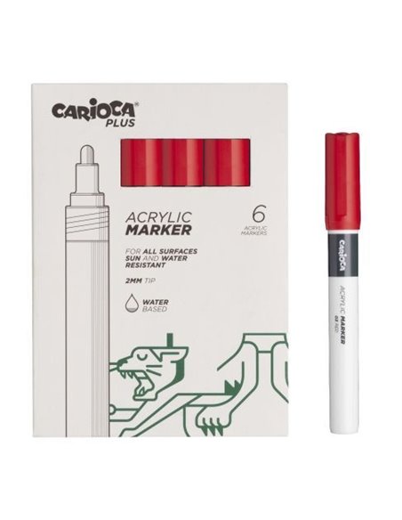 Lot de 6 marqueurs acryliques Carioca Plus - Pointe 2 mm - Couleur rouge