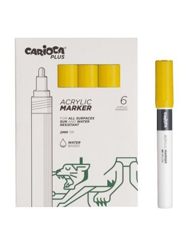 Lot de 6 marqueurs acryliques Carioca Plus - Pointe 2 mm - Jaune