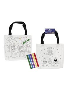 Sac à colorier Bismark Rois mages avec poignées + 5 marqueurs - Dimensions : 21,5 x 20 cm sans compter les poignées - 2 modèles