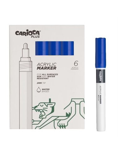 Lot de 6 marqueurs acryliques Carioca Plus - Pointe 2 mm - Couleur bleue