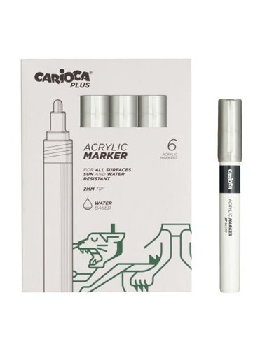 Lot de 6 marqueurs acryliques Carioca Plus - Pointe 2 mm - Couleur argent