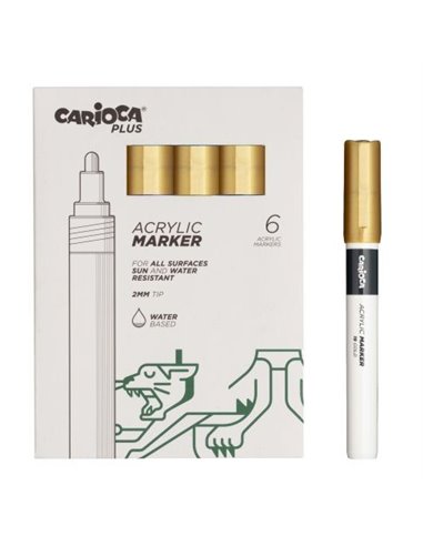 Lot de 6 marqueurs acryliques Carioca Plus - Pointe 2 mm - Couleur or