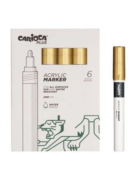 Lot de 6 marqueurs acryliques Carioca Plus - Pointe 2 mm - Couleur or