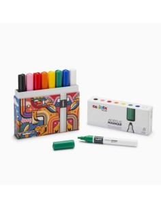 Pack Carioca Plus de 8 marqueurs acryliques dans une boîte rigide - Pointe 2 mm - Encre acrylique super pigmentée - Couleurs ass