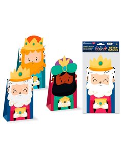Lot de 3 sacs/enveloppes en papier Bismark - Fermeture en carton avec le visage de chaque roi mage