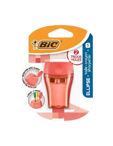 Taille-crayon en plastique Bic Ellipse - 2 trous - Grand bac à déchets - Vert, bleu ou corail aléatoires