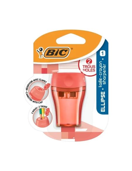 Taille-crayon en plastique Bic Ellipse - 2 trous - Grand bac à déchets - Vert, bleu ou corail aléatoires