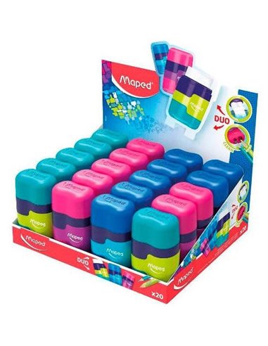 Taille-crayon Maped Connect Duo 2 trous avec gomme - Réservoir grande capacité - Forme ergonomique - Couleurs assorties