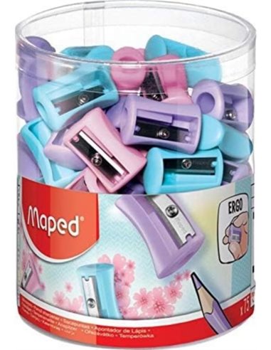 Taille-crayon en plastique Maped Vivo Pastel à 1 trou - Lame en acier tranchante et durable - Couleurs pastel assorties