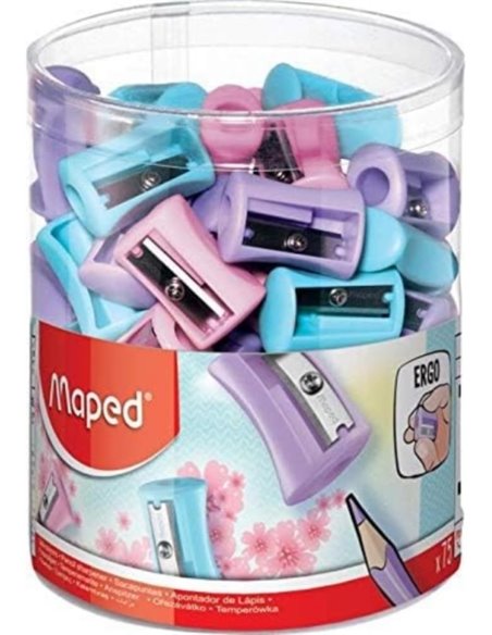 Taille-crayon en plastique Maped Vivo Pastel à 1 trou - Lame en acier tranchante et durable - Couleurs pastel assorties