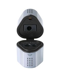 Taille-crayon 3 en 1 Faber-Castell Trio Grip 2001 - Pour tailles standard et jumbo - 2 réservoirs séparés - Argent