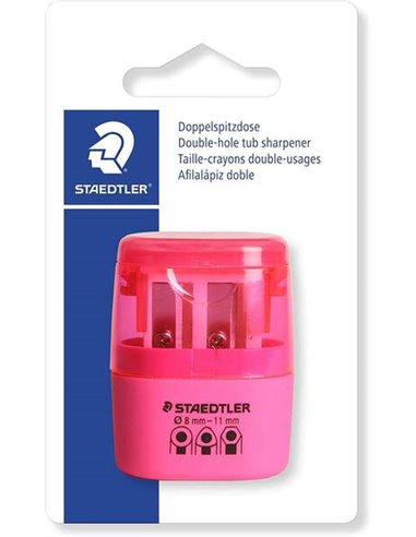 Taille-crayon Staedtler à double usage avec réservoir – 2 trous – De 8,2 mm à 10,2 mm – Rose fluo