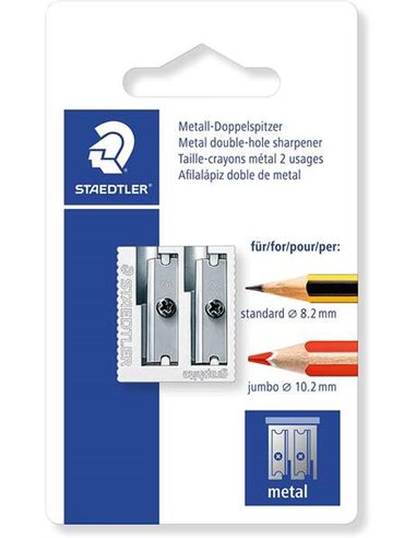 Taille-crayon en métal Staedtler avec lame en métal - Angle d'affûtage de 23° et 30° - 2 trous