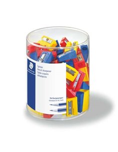 Taille-crayons Staedtler en plastique, lot de 100 – 1 trou, angle de taille : 23 °, couleurs assorties