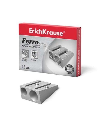 Erichkrause Ferro Plus - Taille-crayon double en aluminium - Poignée ergonomique - Deux trous (8 mm et 11 mm) - Lame spirale en 