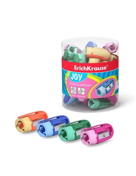 Taille-crayon en plastique Erichkrause Joy - 1 trou 8 mm - Lame spirale en acier carbone - Clip de fixation - Couleurs assorties
