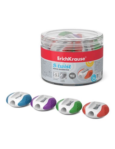 Taille-crayon en plastique Erichkrause S-Twist avec bords en caoutchouc antidérapants - Trou de 8 mm - Lame spirale - Couleurs a