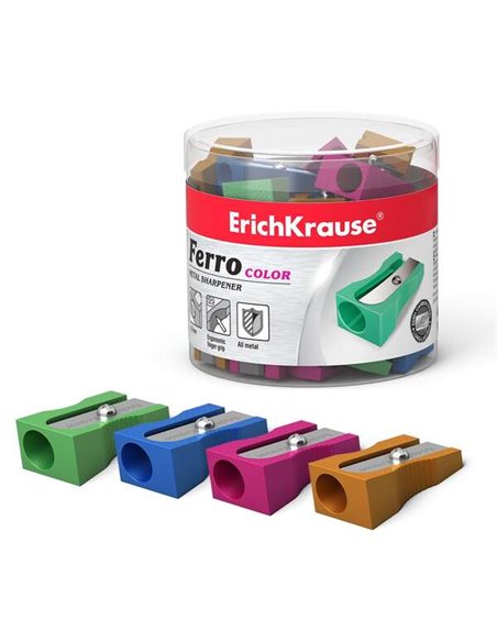Taille-crayon Erichkrause Ferro Color en aluminium avec poignée ergonomique – Trou de 8 mm – Lame en acier carbone – Couleurs as