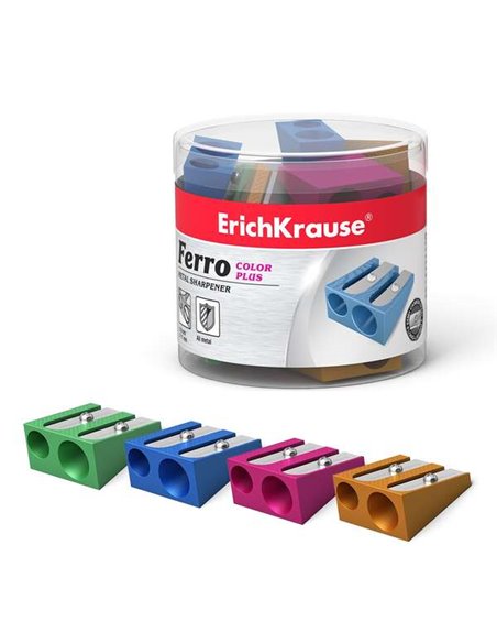 Erichkrause Ferro Color Plus - Taille-crayon double en aluminium - Poignée ergonomique - Diamètres 8 mm et 11 mm - Couleurs asso