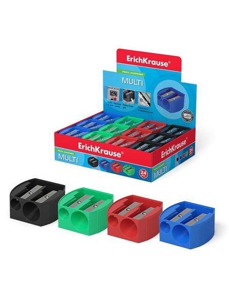 Erichkrause Multi - Taille-crayon en plastique à deux trous - Diamètres 8 mm et 11 mm - Couleurs assorties