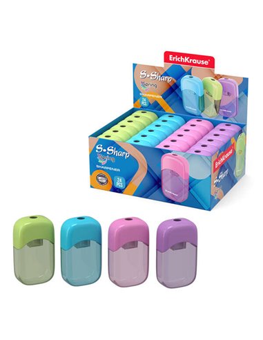 Taille-crayon Erichkrause S-Sharp avec récipient – ​​Design ergonomique – Lame en acier durable – Couleurs assorties