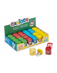 Lot de 24 taille-crayons de couleur Carioca avec récipient - 1 trou - Convient aux crayons triangulaires, ronds et hexagonaux - 