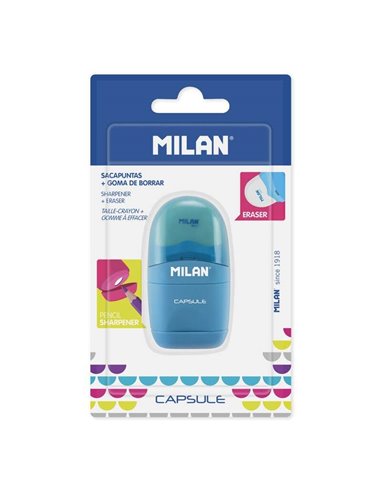 Taille-crayon capsule Milan - Taille-crayon et gomme - Lame en acier carbone - Pour tous types de crayons - Lame de sécurité - C