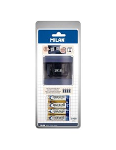 Taille-crayon électrique Milan série 1918, double, standard et maxi - Lame de sécurité en acier carbone - Grande capacité - Pile