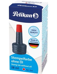 Bouteille d'encre Pelikan pour tampons 28 ml - Sans huile - Séchage rapide - Résistante à l'eau - Rouge intense
