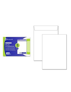 Lot de 5 enveloppes en papier Bismark 90 g - Dimensions 229 x 324 mm - Fermeture autocollante - Blanc