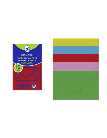 Lot de 10 enveloppes en papier Bismark - Dimensions : 76 x 120 mm - Couleurs assorties