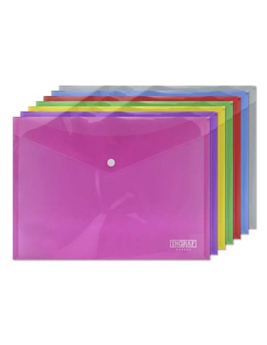 Lot de 10 enveloppes Ingraf à fermeture pression - Polypropylène - Format A4 - Couleurs assorties