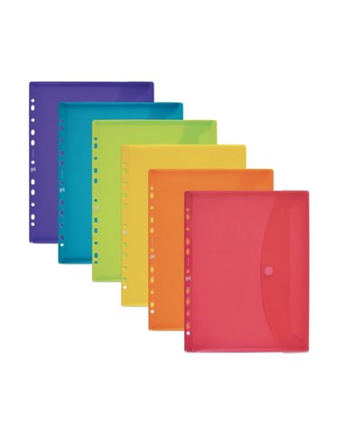Porte-documents Oxford A4 multi-trous - Capacité 25 feuilles - Fermeture Velcro - 11 trous - Plastique souple translucide - Coul