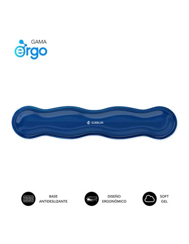 Repose-poignet pour clavier Subblim Ergo Crystal Flex - Gel de refroidissement auto-ajustable - Design ergonomique ondulé - Base