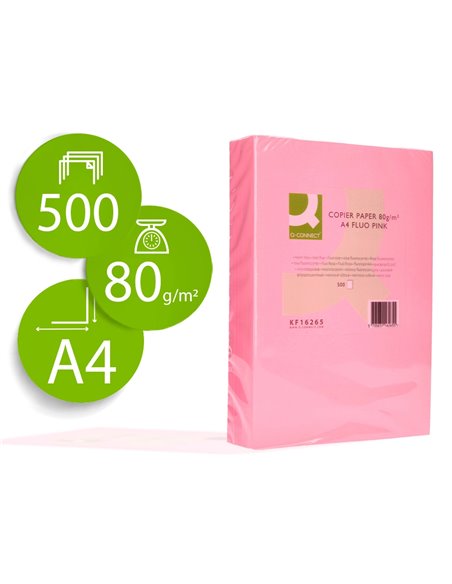 PAPIER COULEUR Q-CONNECT MULTIFONCTION A4 80G/M2 UNICOLORE ROSE NÉON RAMETTE 500 FEUILLES