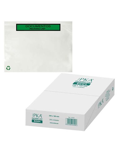 Boîte de 250 enveloppes autocollantes écologiques Dohe pour l'envoi de documents. Liste de colisage spéciale pour l'expédition.