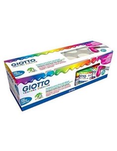 Tempera Giotto, lot de 12 flacons de 25 ml + pinceau - À base d'eau - Excellent pouvoir couvrant - Couleurs assorties