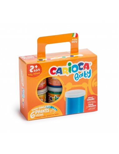 Lot de 6 pots de peinture au doigt Carioca Tempera Baby (2+) - Lavable - Non toxique - Sans odeur - Créativité et plaisir maximu