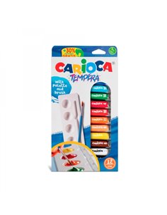 Pack Carioca de 12 tubes de 10 ml de Tempera + pinceau et palette - Haute couvrance - Applicable sur matériaux poreux - Couleurs