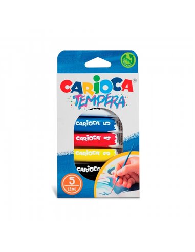 Pack de 5 tubes de gouache Carioca de 12 ml - Couleurs super lavables - Haute couverture - Applicable sur matériaux poreux - Cou