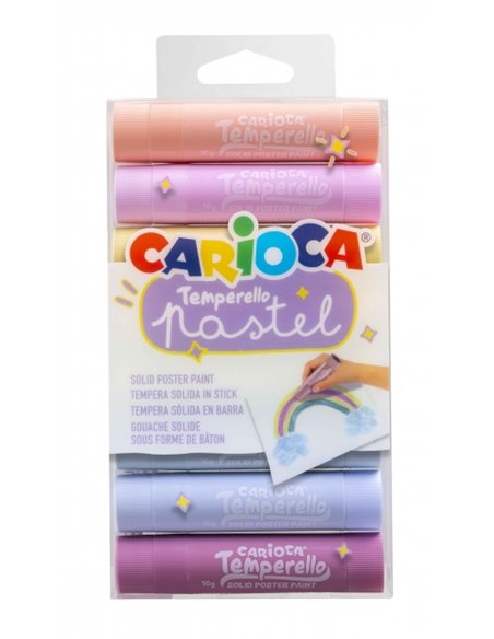 Lot de 8 peintures à la détrempe solides Carioca Temperello - Couleurs pastel - Lavable - Excellente couverture - Facile à mélan