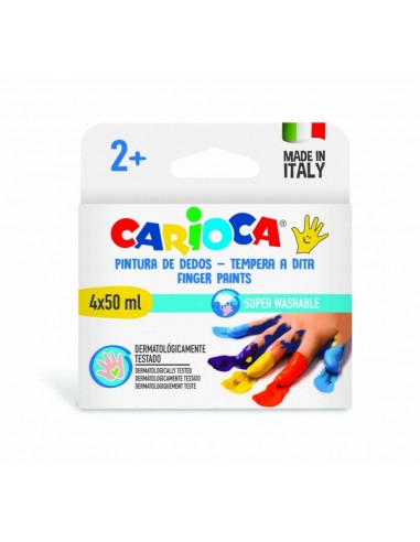 Peinture au doigt Carioca Temperas 50 ml, lot de 4 flacons - Conçue pour les plus petits - Lavable sur la peau et les tissus - N