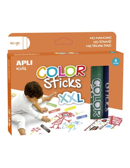 Peintures Tempera Solides Apli Color Sticks XXL - Pack de 6 unités de 40 g - Format XXL pour fresques murales - Finition satinée