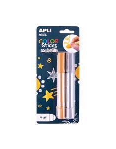Peintures Tempera Solides Apli Color Sticks - Lot de 2 unités de 6 g aux couleurs métallisées - Ne tache pas, finition satinée, 